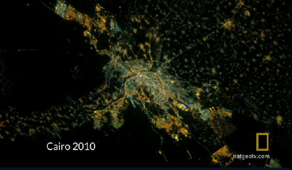 Aerial image of Cairo at night in 2010