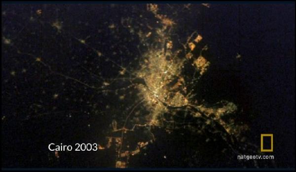 Aerial image of Cairo at night in 2003