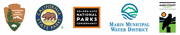 One Tam Partner Logos: National Park Service, CA State Parks, Golden Gate National Parks Conservancy, Marin Municipal Water District, and Marin County Parks